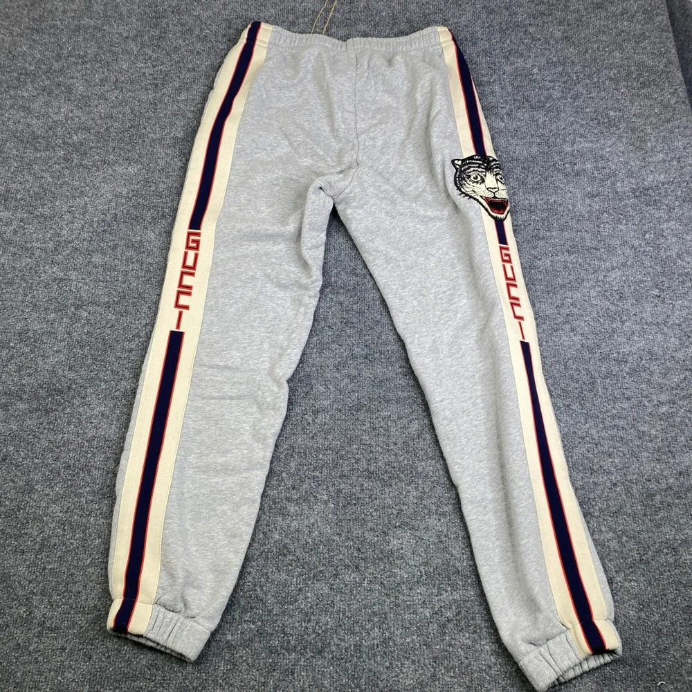 Gucci Grey Side Stripe Tiger Applique Track Pants sweatpants sz S